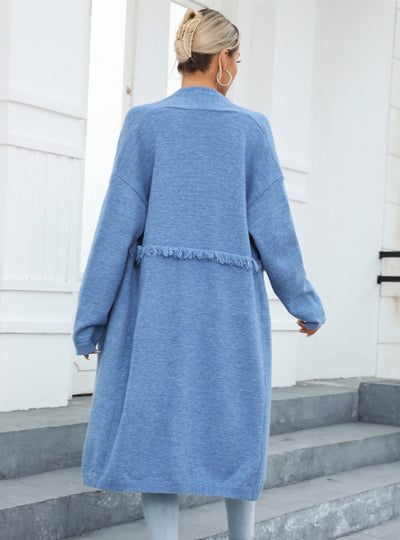 Large Size Pocket Tassel Coat Sweater