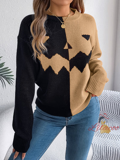 Halloween Pumpkin Contrast Long Sleeve Sweater