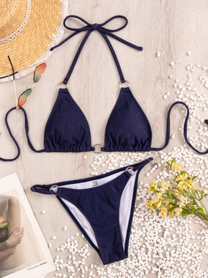 Denim Fabric Split Solid Color Beach Bikini