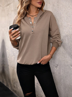 Women Hooded Pullover V-neck Top