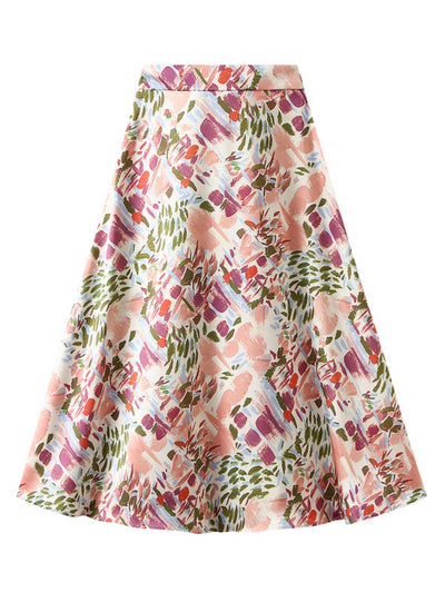 Slim Satin Printed Elastic Waist Skirt