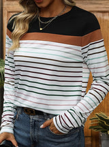 Color Striped Contrast Long Sleeve T-shirt