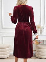 Velvet Lace Stitching Long Sleeve Dress