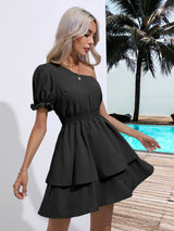 Oblique Shoulder Bubble Sleeve Dress