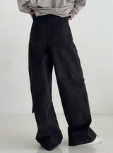 Solid Color Pocket Loose Straight Casual Pants