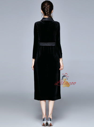 Velvet Long Sleeve Dress With Belt