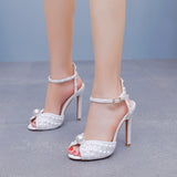 11 cm Thin High Heel Round Pearl Wedding Shoes