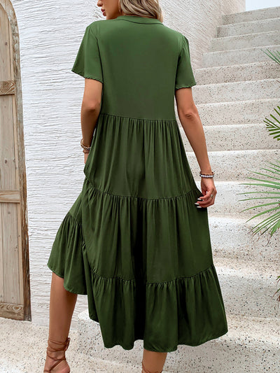 Medium and Long V-neck Green Dress