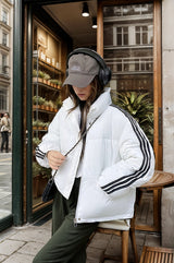 Short Striped Contrast Cotton-padded Jacket