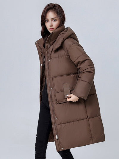 Large Pocket Thickened Long Cotton Down Coat