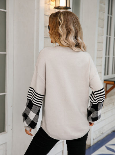 Round Neck Plaid Fashion Sweater