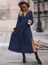 Long Sleeve Solid Color Medium and Long Dress