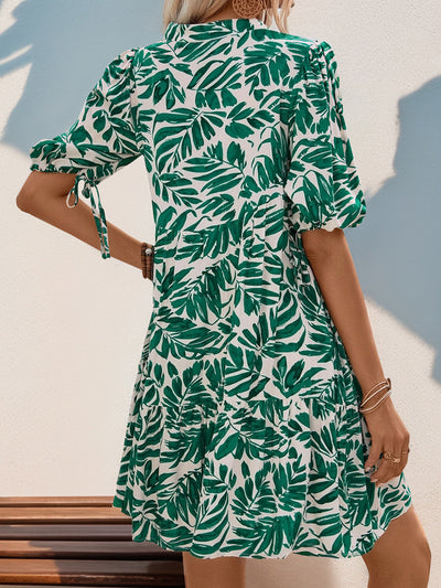 Holiday Printed Loose V-neck Dress