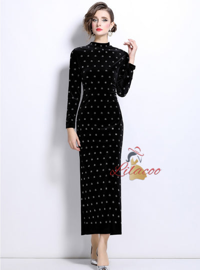 Heavy Industry Rhinestone Velvet Dress