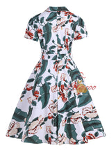 Retro Lapel Short Sleeve Printed Dress