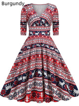 Autumn and Winter Christmas Vintage Print Dress