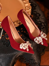 Pointed Thin Suede Rhinestone Butterfly Wedding Shoes