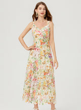 Colored Flower Lace Embroidered Dress