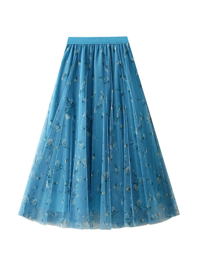 Printed Large Swing Gauze Floral Skirt