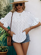 Polka Dot Bat Sleeve Ruffled Shirt