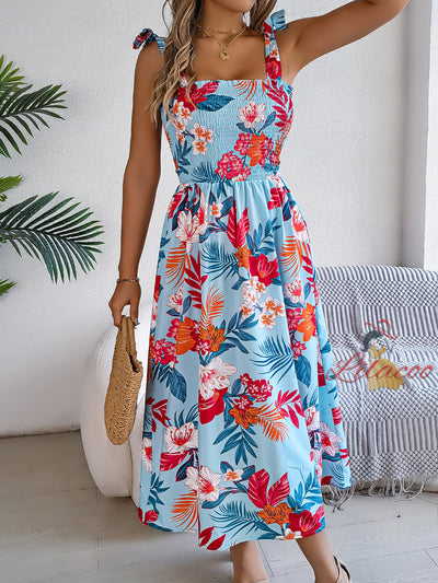 Flower Suspenders Holiday Beach Dress