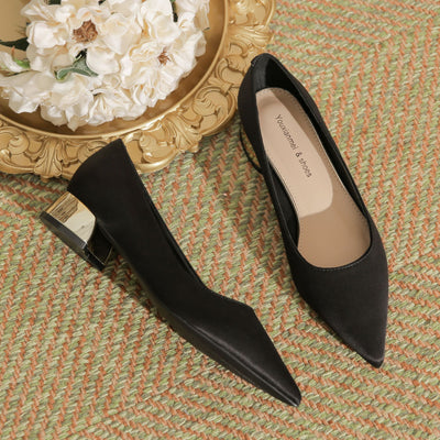 Thick-heeled Satin Tips Shoes