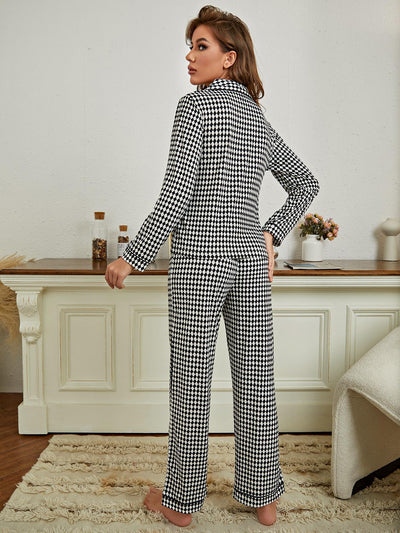 Plaid Cardigan Long-sleeved Trousers Pajamas