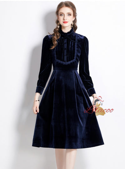 Long Sleeve Velvet Slim Dress