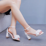 9 cm Round Head Square Heel Thick Heel Flower Sandals