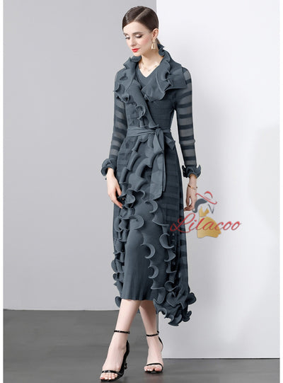 Heavy Industry Wave Edge Long Coat +V-neck Two-piece Suit