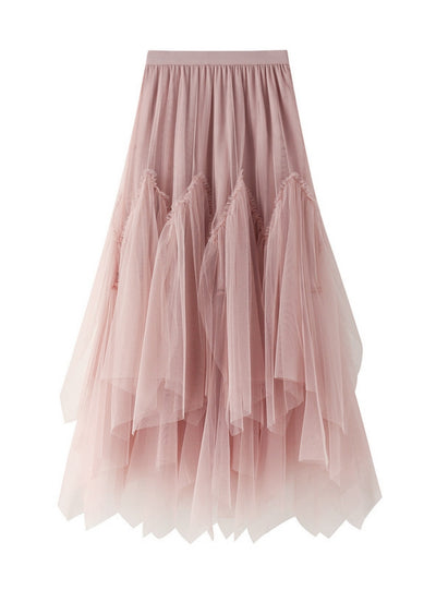 Irregular Pleated Gauze Skirt