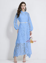 Lace Lantern Sleeve Silm Waist Dress