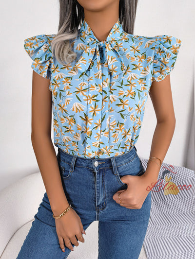 Leisure Print Bow Chiffon Shirt