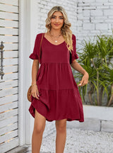 Summer Casual V-neck Pleated Dress