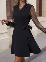 Lapel Lace Stitching Suit Neck Dress