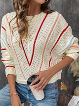 Colored Striped Round Neck Pullover Sweater