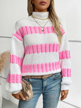 Striped Pullover Loose Semi-turtle Neck Sweater