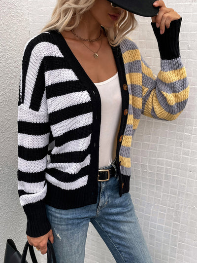 Striped Loose Single-breasted Cardigan Sweater