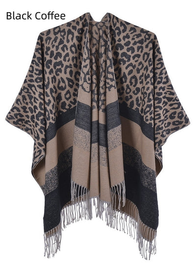 Leopard Tassel Scarf Shawl Cloak