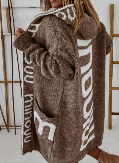Hooded Letter Sweater Knitted Coat