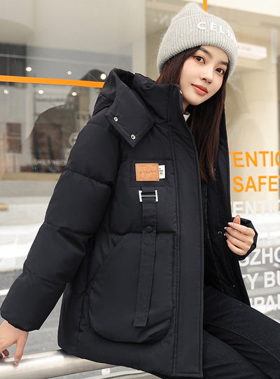 Loose Hooded Pocket Cotton-padded Jacket