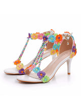 7 cm Thin Heel Beaded Lace Flower Wedding Shoes