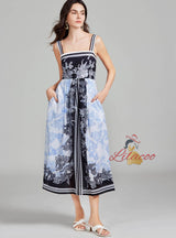 A-line Long Retro Printed Sling Dress