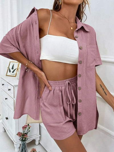 Solid Color Shirt Loose Short Sleeve Suit