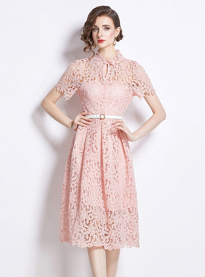 Retro Lace Slim Short Sleeve Dress