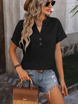 V-neck Button Loose Short Sleeve T-shirt