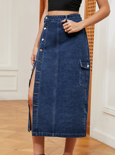 Elastic Split Denim Casual Skirt