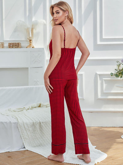 Summer Red Plaid Sling Sexy Two-piece Suit