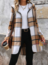 Retro Plaid Loose Casual Hooded Coat