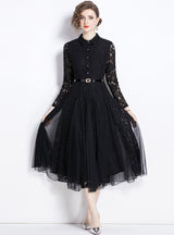 Mesh Stitching Lace Swing Dress